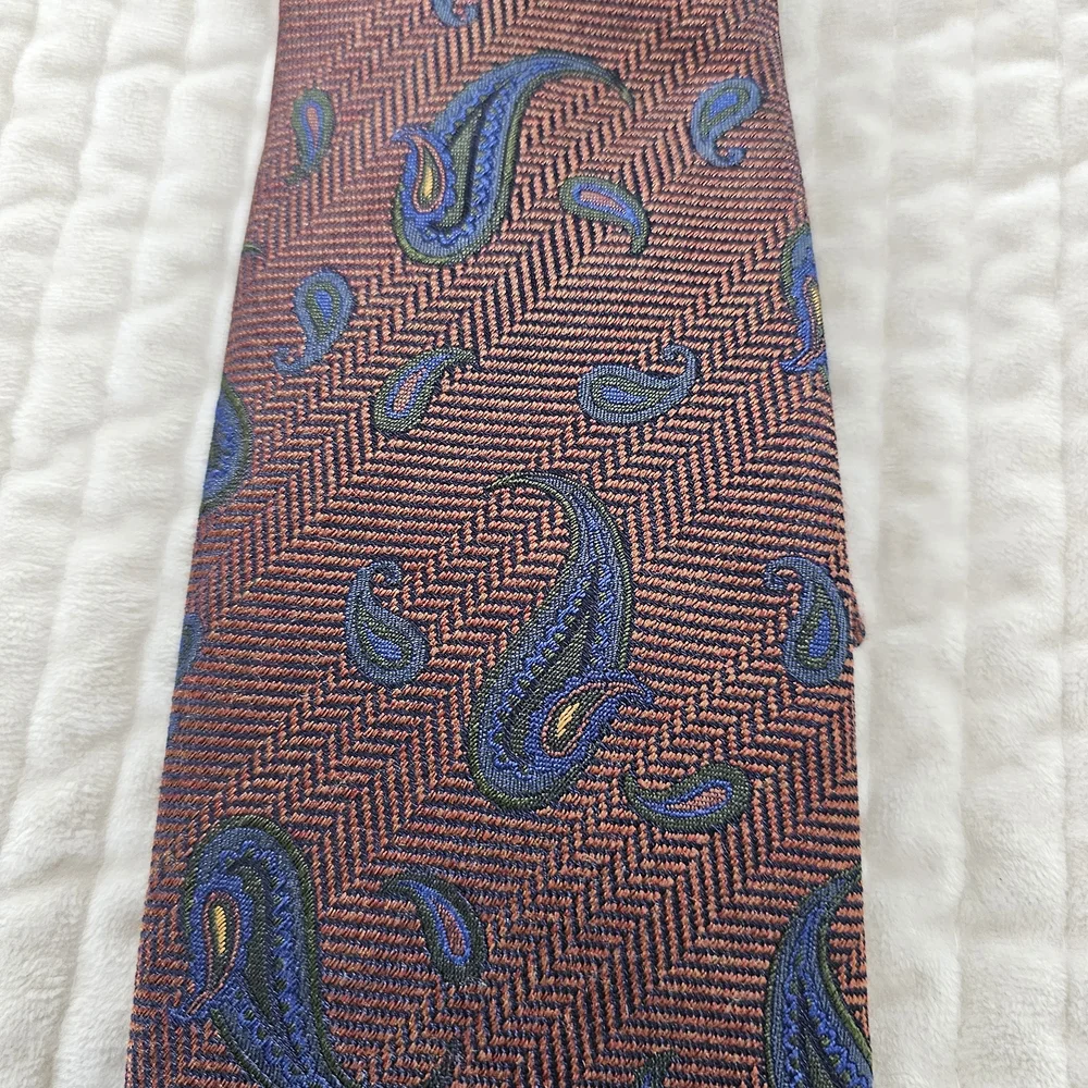JZ Gallery Classic Burnt‎ Orange and Blue Paisley Tie